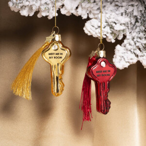Vondels - Christbaumschmuck aus Glas - shiny gold key with meet me at my room / goldener Schlüssel "Triff mich auf meinem Zimmer" 8cm
