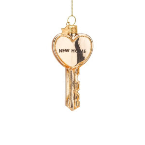 Vondels - Christbaumschmuck aus Glas - gold key new home / goldener Schlüssel "New home" 8,5cm