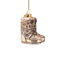 Vondels - Christbaumschmuck aus Glas - champagne panther snow boots / Champagnerfarbene Schneeboots mit Panthermuster 7,5cm