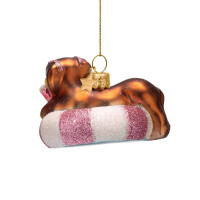 Vondels - Christbaumschmuck aus Glas - multicolor dog on pool float / Dackel auf Schwimmring 6cm