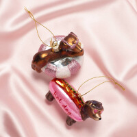 Vondels - Christbaumschmuck aus Glas - multicolor dog on pool float / Dackel auf Schwimmring 6cm
