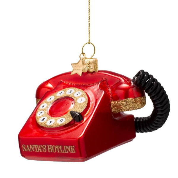 Vondels - Christbaumschmuck aus Glas - opal red vintage telephone / knallrotes Vintage-Telefon 7cm