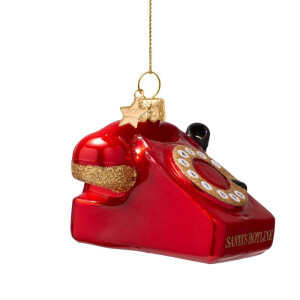 Vondels - Christbaumschmuck aus Glas - opal red vintage telephone / knallrotes Vintage-Telefon 7cm