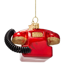 Vondels - Christbaumschmuck aus Glas - opal red vintage telephone / knallrotes Vintage-Telefon 7cm