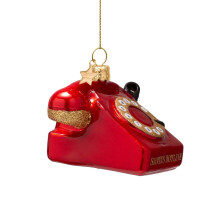 Vondels - Christbaumschmuck aus Glas - opal red vintage telephone / knallrotes Vintage-Telefon 7cm