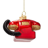 Vondels - Christbaumschmuck aus Glas - opal red vintage telephone / knallrotes Vintage-Telefon 7cm