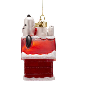 Vondels - Christbaumschmuck aus Glas - PEANUTS / Snoopy laying on doghouse / Snoopy auf der Hundehütte 11cm