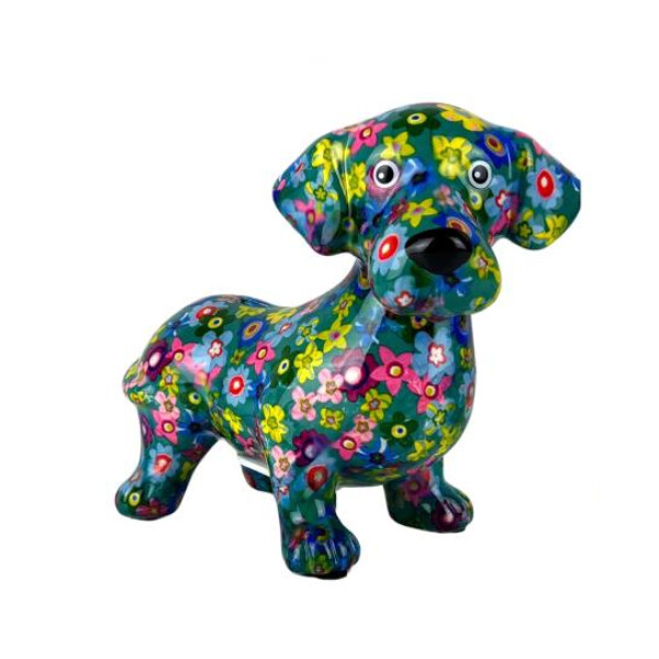 Spardose POMME PIDOU - Dackel Dennis - türkis / Blumen