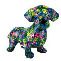 Spardose POMME PIDOU - Dackel Dennis - türkis / Blumen