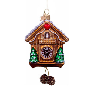 Vondels - Christbaumschmuck aus Glas - brown cuckoo clock / braune Kuckucksuhr 12cm