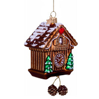 Vondels - Christbaumschmuck aus Glas - brown cuckoo clock / braune Kuckucksuhr 12cm