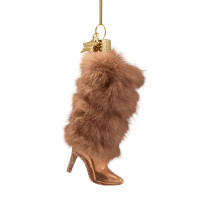Vondels - Christbaumschmuck aus Glas - boot brown with faux fur - brauner Stiefel m it Pelzbesatz 11,5cm