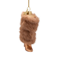 Vondels - Christbaumschmuck aus Glas - boot brown with faux fur - brauner Stiefel m it Pelzbesatz 11,5cm