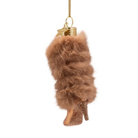 Vondels - Christbaumschmuck aus Glas - boot brown with faux fur - brauner Stiefel m it Pelzbesatz 11,5cm