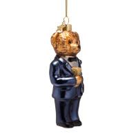 Vondels - Christbaumschmuck aus Glas - bear blue in clothes / Bär in blauem Anzug 12cm