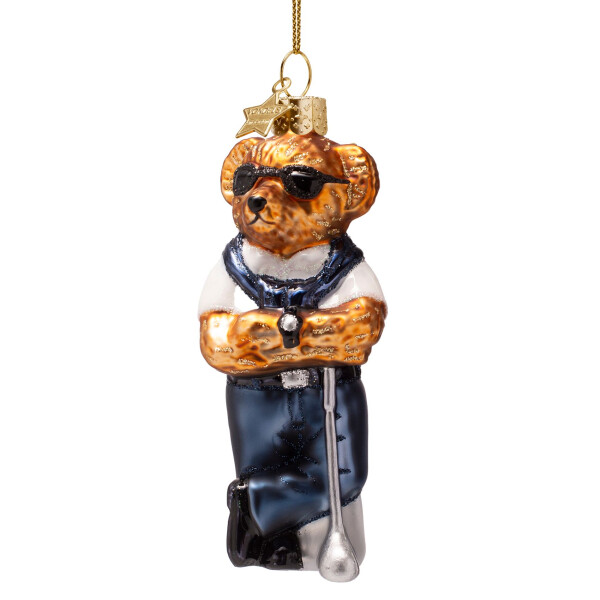 Vondels - Christbaumschmuck aus Glas - bear blue in golf clothes / Bär in blauem Golf-Outfit 12cm