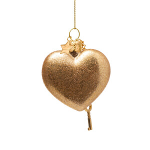 Vondels - Christbaumschmuck aus Glas - gold heart with key lock / goldenes Herz mit Schlüssel 6,5cm