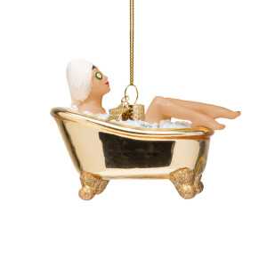 Vondels - Christbaumschmuck aus Glas - woman in a shiny gold bath / Lady in einer goldenen Badewanne 6cm