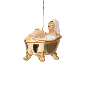 Vondels - Christbaumschmuck aus Glas - woman in a shiny gold bath / Lady in einer goldenen Badewanne 6cm