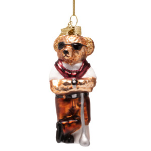 Vondels - Christbaumschmuck aus Glas - bear burgundy in golf clothes / Bär in burgund-rotem Golf-Outfit 12cm
