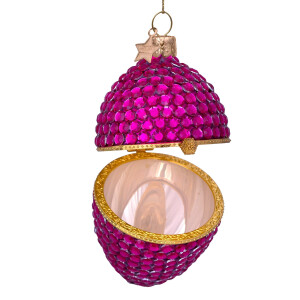 Vondels - Christbaumschmuck aus Glas - raspberry decorated egg / himbeer-farbenes dekoriertes Ei zum Öffnen 10cm