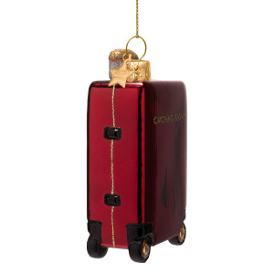 Vondels - Christbaumschmuck aus Glas - burgundy suitcase with catching flights sticker / burgund-roter Reisekoffer 10cm
