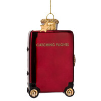 Vondels - Christbaumschmuck aus Glas - burgundy suitcase with catching flights sticker / burgund-roter Reisekoffer 10cm