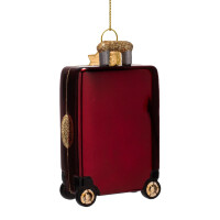 Vondels - Christbaumschmuck aus Glas - burgundy suitcase with catching flights sticker / burgund-roter Reisekoffer 10cm