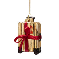 Vondels - Christbaumschmuck aus Glas - shiny gold ribbed suitcase / gold geriffelter Reisekoffer 10cm