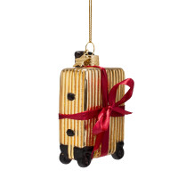 Vondels - Christbaumschmuck aus Glas - shiny gold ribbed suitcase / gold geriffelter Reisekoffer 10cm