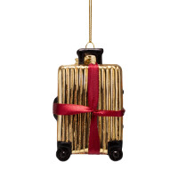 Vondels - Christbaumschmuck aus Glas - shiny gold ribbed suitcase / gold geriffelter Reisekoffer 10cm