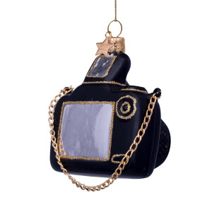 Vondels - Christbaumschmuck aus Glas - black camera / schwarze Spiegelreflexkamera 8,5cm