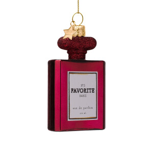 Vondels - Christbaumschmuck aus Glas - burgundy perfume with glitters / burgund-roter Parfumflacon mit Glitzer 9cm