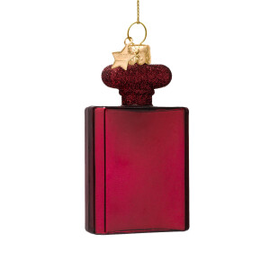 Vondels - Christbaumschmuck aus Glas - burgundy perfume with glitters / burgund-roter Parfumflacon mit Glitzer 9cm