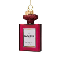 Vondels - Christbaumschmuck aus Glas - burgundy perfume with glitters / burgund-roter Parfumflacon mit Glitzer 9cm