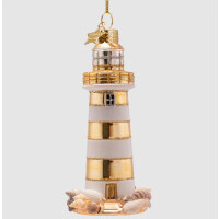 Vondels - Christbaumschmuck aus Glas - lighthouse white-gold / Leuchtturm weiß-gold 12cm