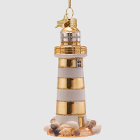 Vondels - Christbaumschmuck aus Glas - lighthouse white-gold / Leuchtturm weiß-gold 12cm