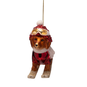 Vondels - Christbaumschmuck aus Glas - christmas dog on skies / Weihnachtshund auf Skiern 9,5cm