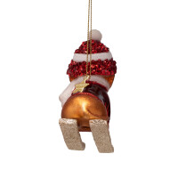 Vondels - Christbaumschmuck aus Glas - christmas dog on skies / Weihnachtshund auf Skiern 9,5cm