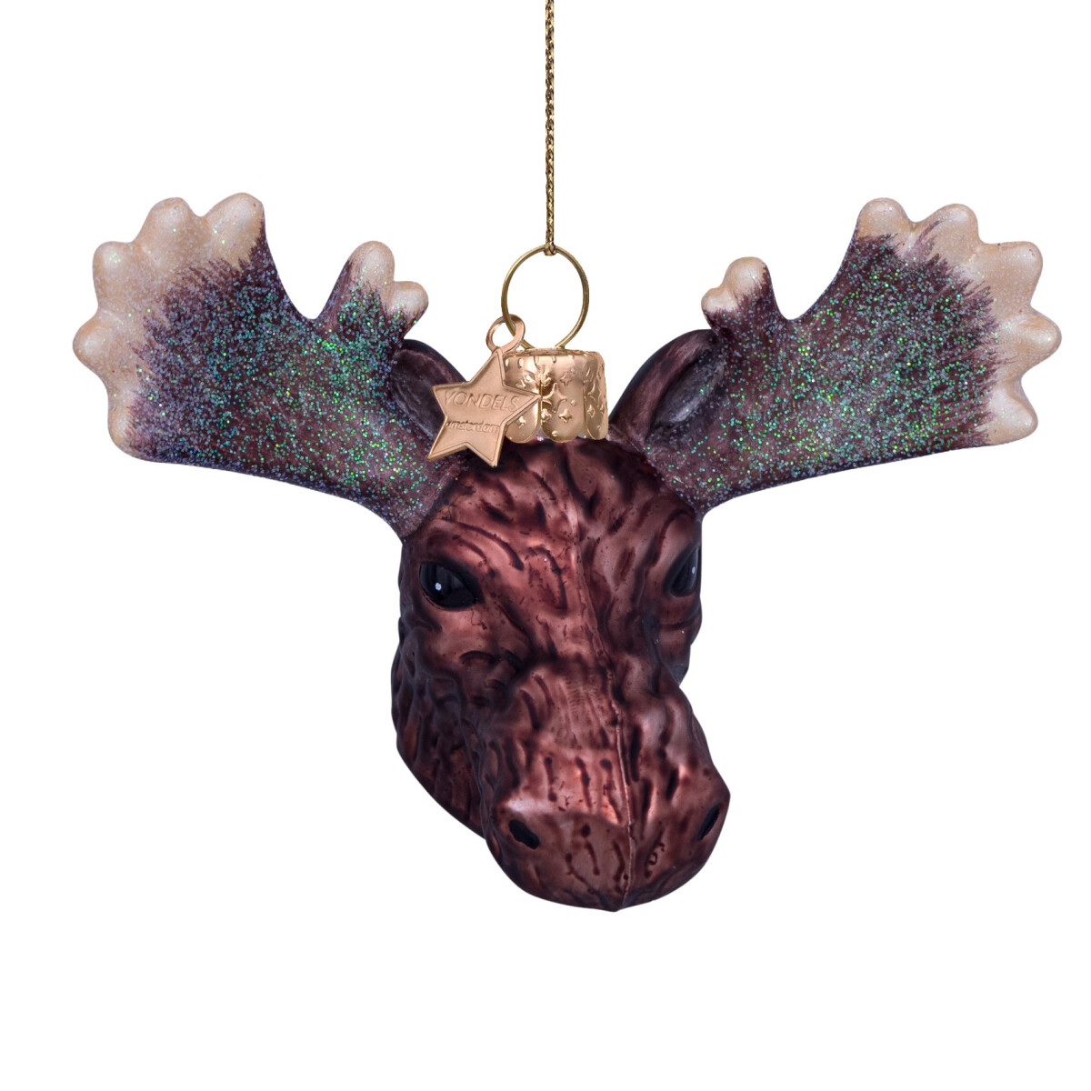 Vondels - Christbaumschmuck aus Glas - brown moose head /...