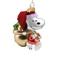 Vondels - Christbaumschmuck aus Glas - PEANUTS / Snoopy with gifts in bag / Snoopy mit Geschenken im Sack 9cm