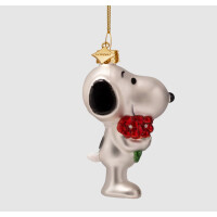 Vondels - Christbaumschmuck aus Glas - PEANUTS / Snoopy with flowers / Snoopy mit Blumen 9cm