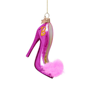 Vondels - Christbaumschmuck aus Glas - BARBIE / High heel pump pink plush 9cm