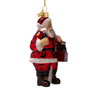Vondels - Christbaumschmuck aus Glas - COCA COLA / Santa claus with bottles / Coca Cola Weihnachtsmann mit Flaschen 12,5cm