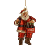 Vondels - Christbaumschmuck aus Glas - COCA COLA / Santa claus with bottles / Coca Cola Weihnachtsmann mit Flaschen 12,5cm