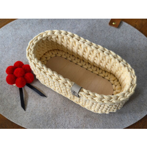 Schwarzwald Maschen - ovaler Korb mit Holzboden (Buche 5mm) - 11 x 22 x 7,5cm - Farbe : Butter yellow