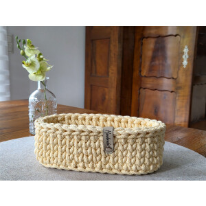 Schwarzwald Maschen - ovaler Korb mit Holzboden (Buche 5mm) - 11 x 22 x 7,5cm - Farbe : Butter yellow