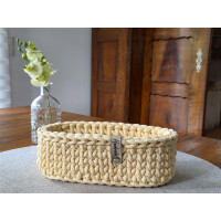 Schwarzwald Maschen - ovaler Korb mit Holzboden (Buche 5mm) - 11 x 22 x 7,5cm - Farbe : Butter yellow