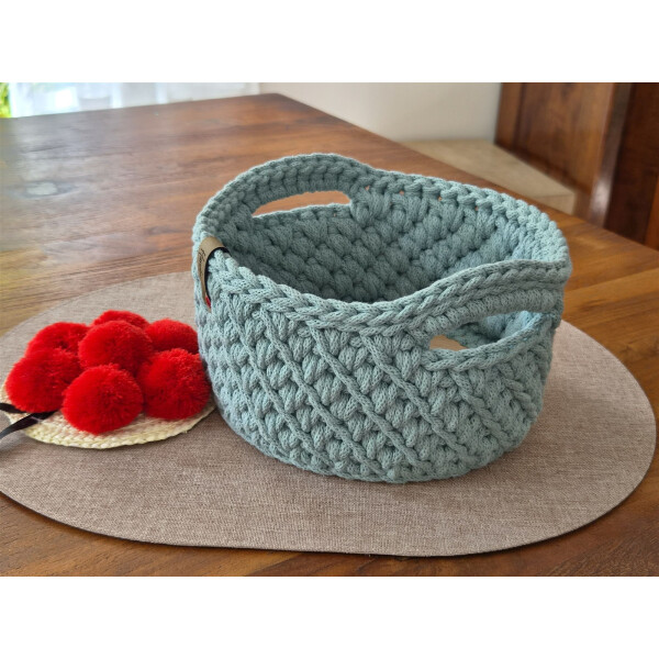 Schwarzwald Maschen - Henkelkorb rund mit Holzboden (Buche 5mm) - 22 x 13cm - Farbe : Duck Egg Blue