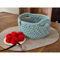 Schwarzwald Maschen - Henkelkorb rund mit Holzboden (Buche 5mm) - 22 x 13cm - Farbe : Duck Egg Blue